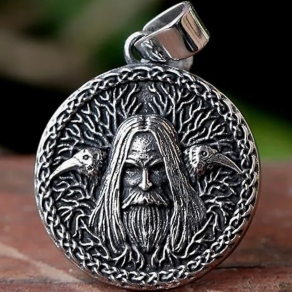 Odins Road to Valhalla Medallion, Men’s Stainless Steel Pendant Necklace, Large
